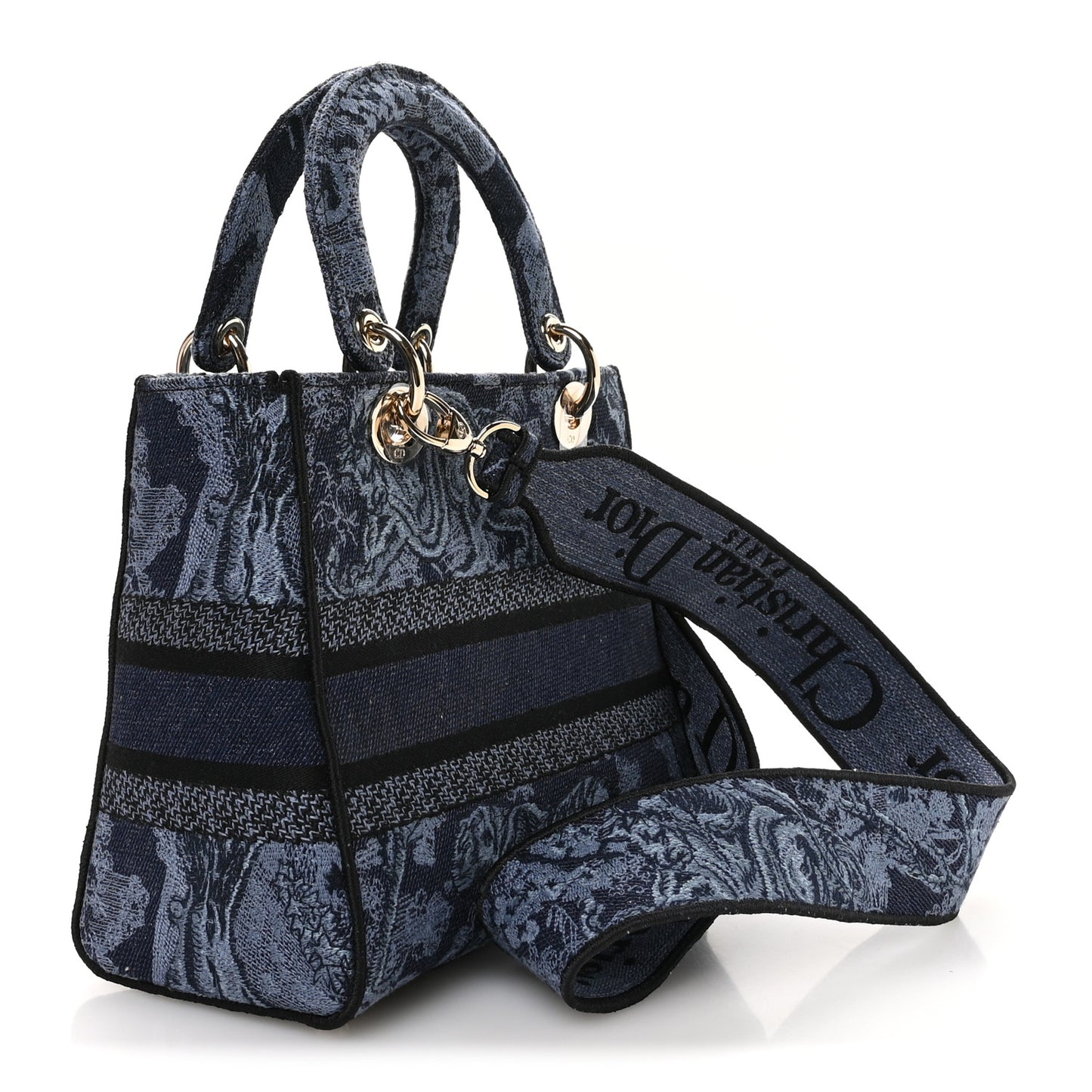 Canvas Toile De Jouy Reverse Embroidered Medium Lady D-Lite Navy Blue