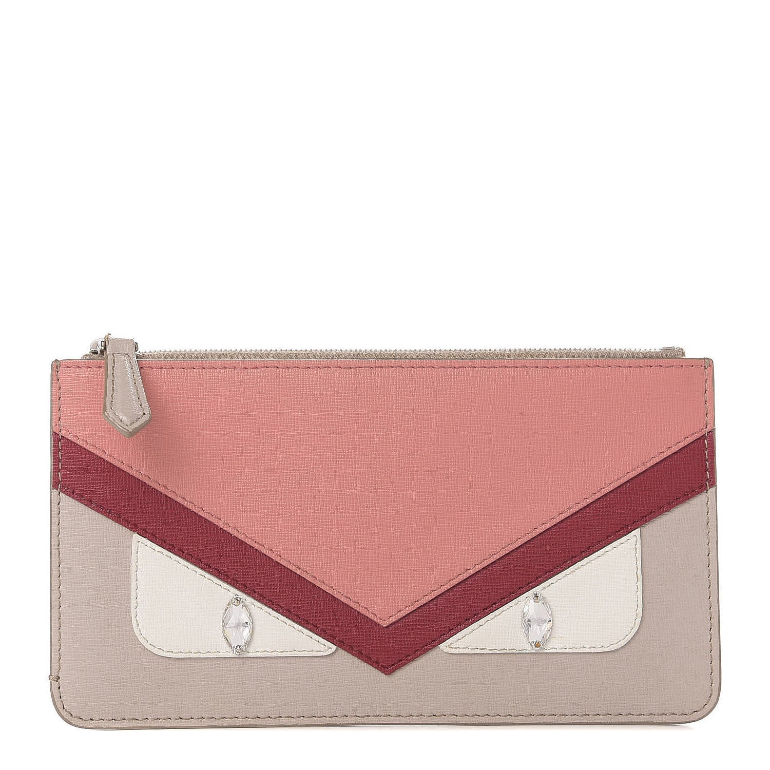 Fendi Vitello Elite Crystal Eye Monster Zip Pouch Grigio Polvere Ribes Multicolor 1 of 10