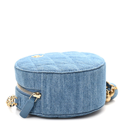 Chanel Denim Quilted Round Pearl Crush Clutch With Chain Blue 9 of 10