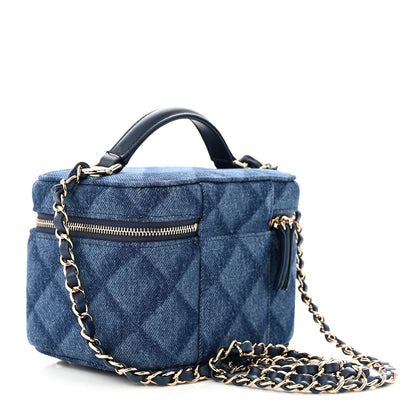 Chanel Printed Denim Quilted Mini Top Handle Vanity Case With Chain Dark Blue 3 of 10