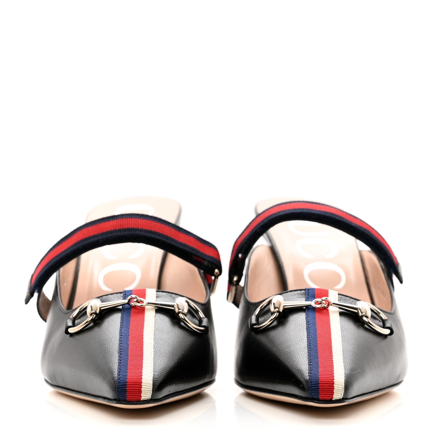 Gucci Malaga Kid Sylvie Web Cross Strap Mid-Heel Slides 37 Black 2 of 9