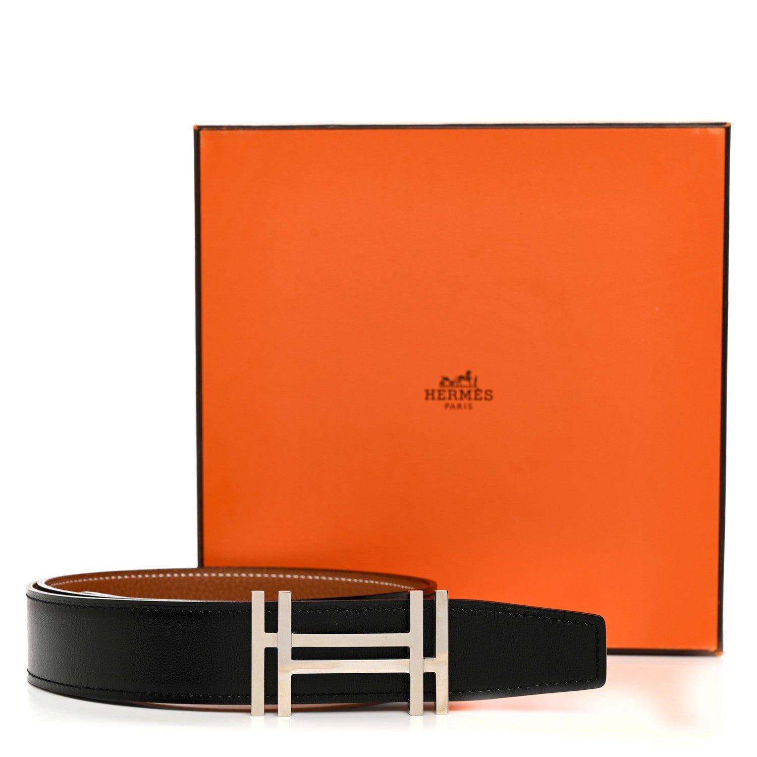 Hermes Box Togo 32mm Au Carre H Belt 90 36 Black Gold 8 of 8