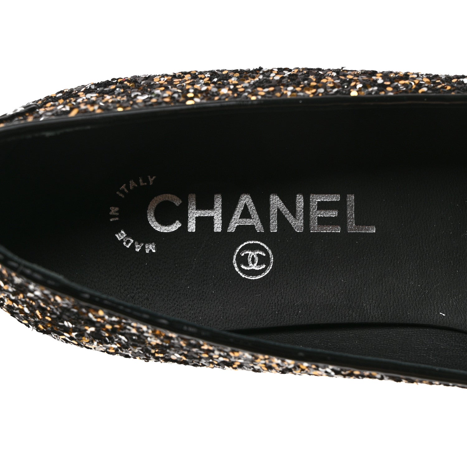 Chanel Glitter Fabric Patent Calfskin Mocassin Loafers 38 Black Bronze 6 of 8