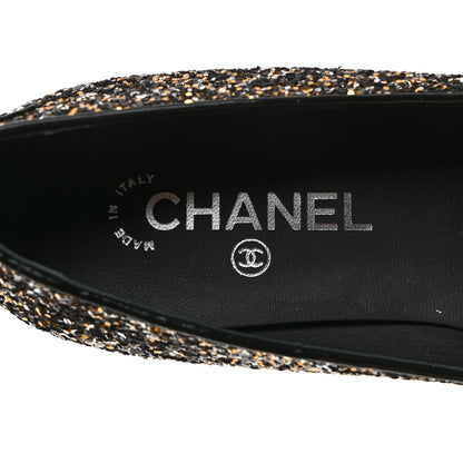 Chanel Glitter Fabric Patent Calfskin Mocassin Loafers 38 Black Bronze 6 of 8