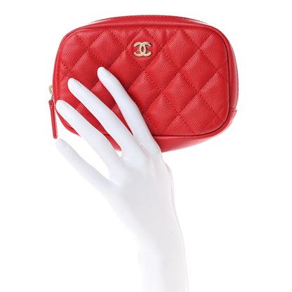 Chanel Caviar Quilted Small Curvy Pouch Cosmetic Case Red 2 of 8