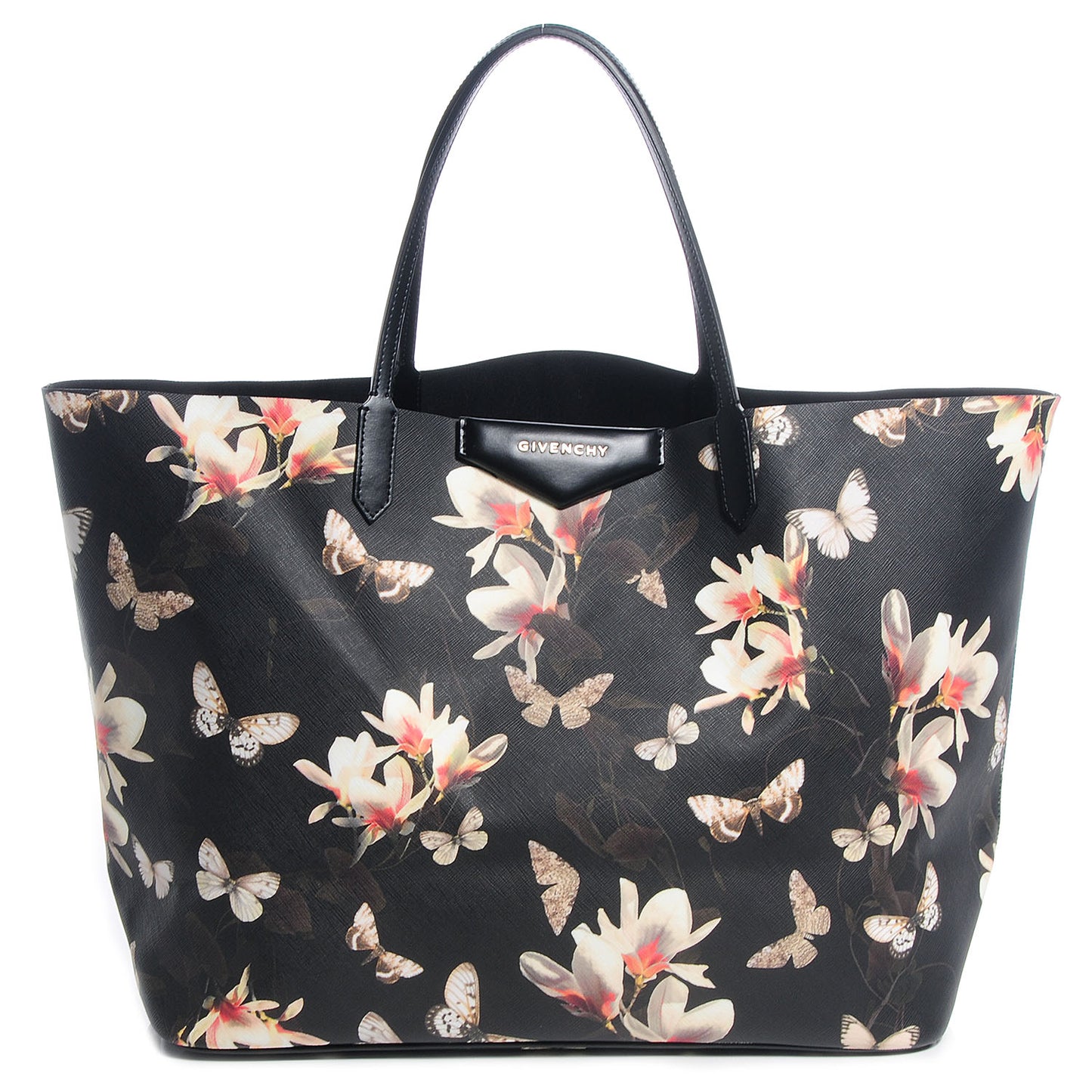 Textured Coated Canvas Magnolia and Moth Print Large Antigona Tote