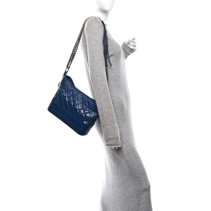 Chanel Patent Goatskin Quilted Medium Gabrielle Hobo Blue 2 of 10