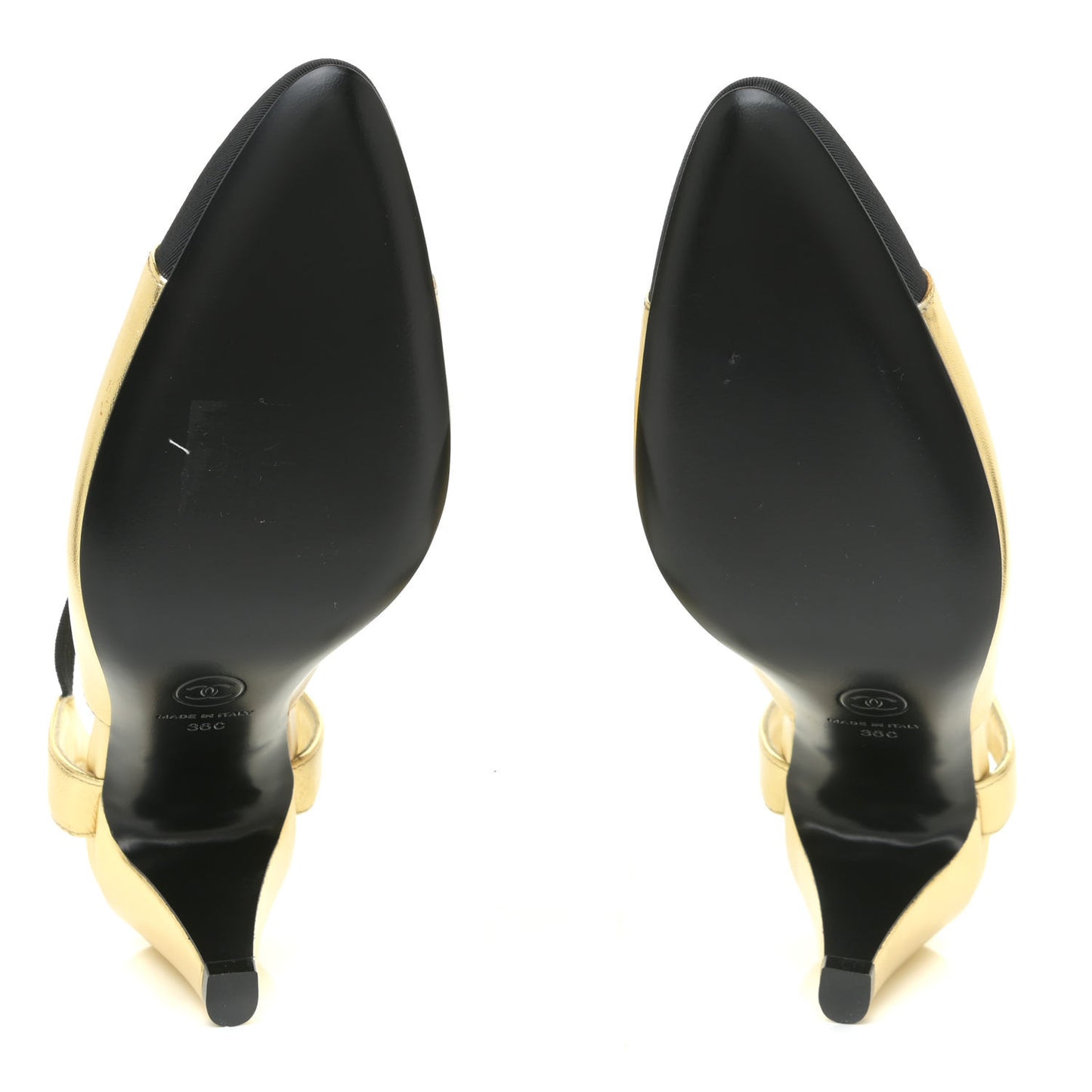 Laminated Lambskin Grosgrain Cap Toe CC Pumps 36 Gold Black