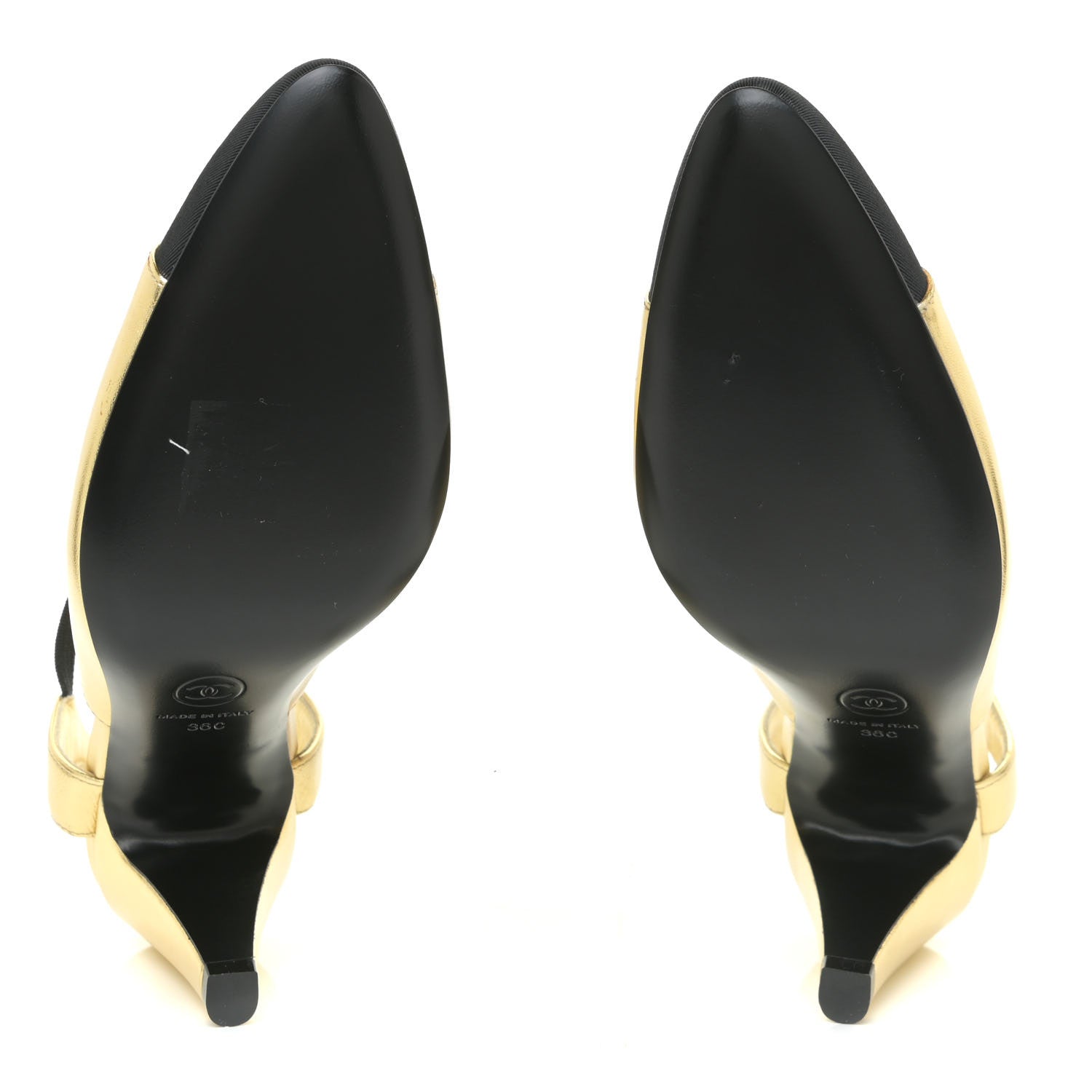 Chanel Laminated Lambskin Grosgrain Cap Toe CC Pumps 36 Gold Black 6 of 14
