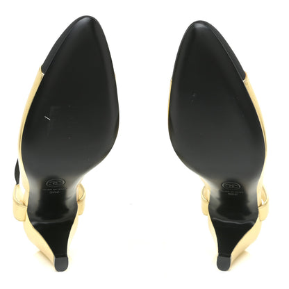 Chanel Laminated Lambskin Grosgrain Cap Toe CC Pumps 36 Gold Black 6 of 14