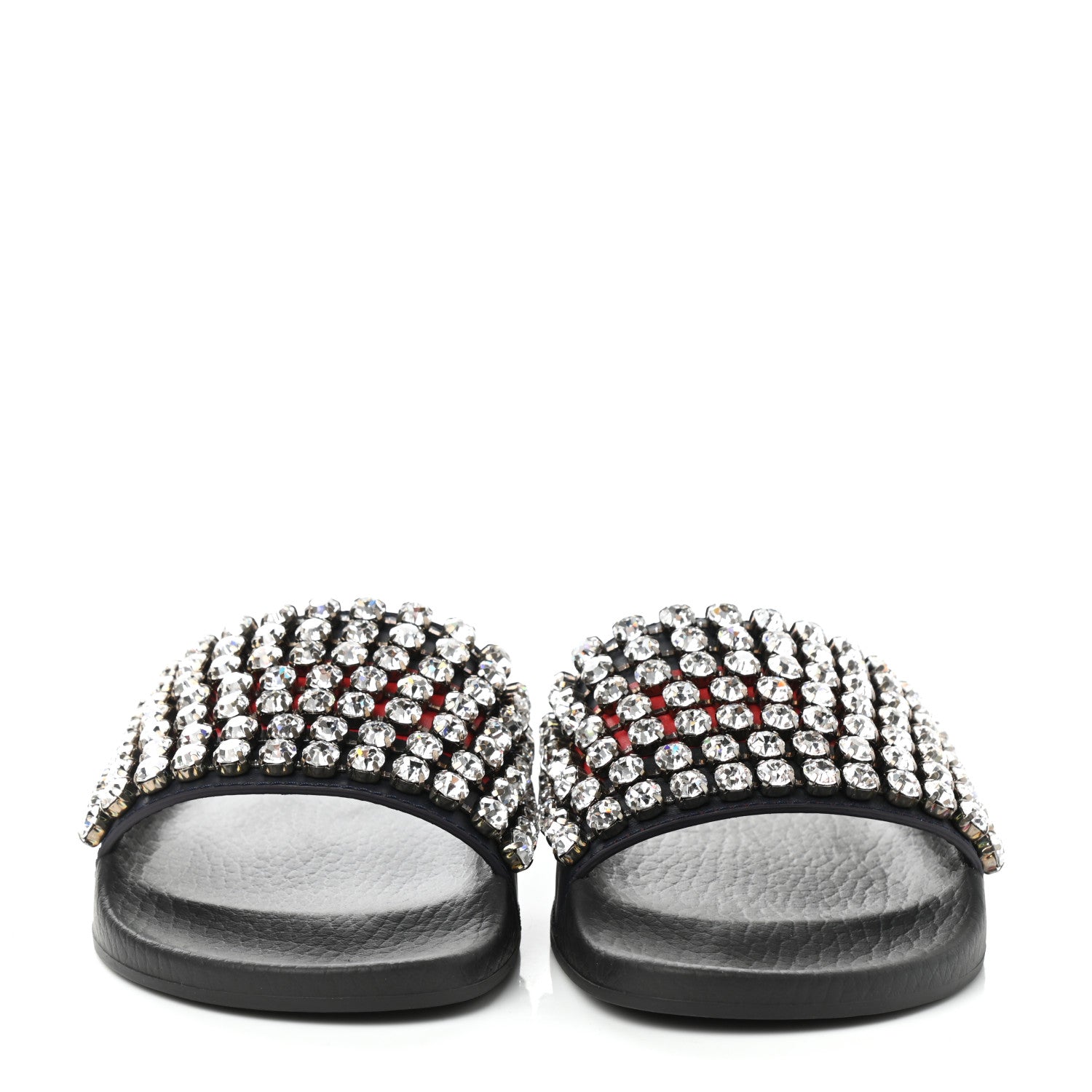 Gucci Calfskin Crystal Embellished Web Slide Sandals 36 Blue Red 2 of 7