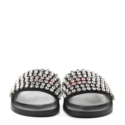 Gucci Calfskin Crystal Embellished Web Slide Sandals 36 Blue Red 2 of 7
