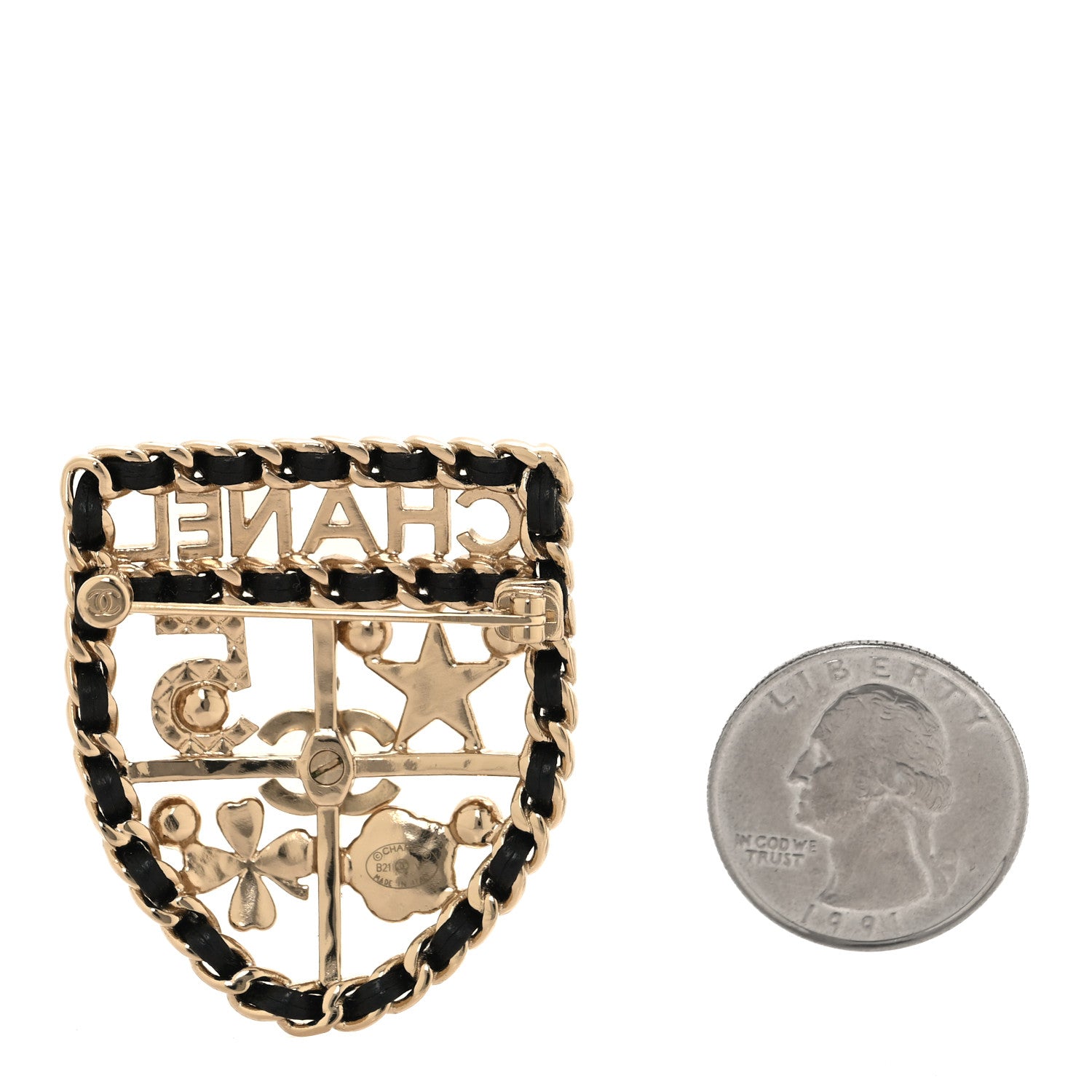 Chanel Lambskin Pearl Strass Sergeant Chanel Shield Brooch Gold 2 of 4