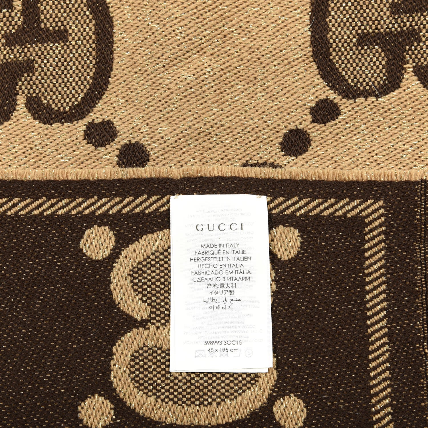Gucci Wool Lame Jacquard Monogram Jumbo GG Lady Nest Lux Scarf Beige Dark Brown 4 of 4