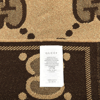 Gucci Wool Lame Jacquard Monogram Jumbo GG Lady Nest Lux Scarf Beige Dark Brown 4 of 4