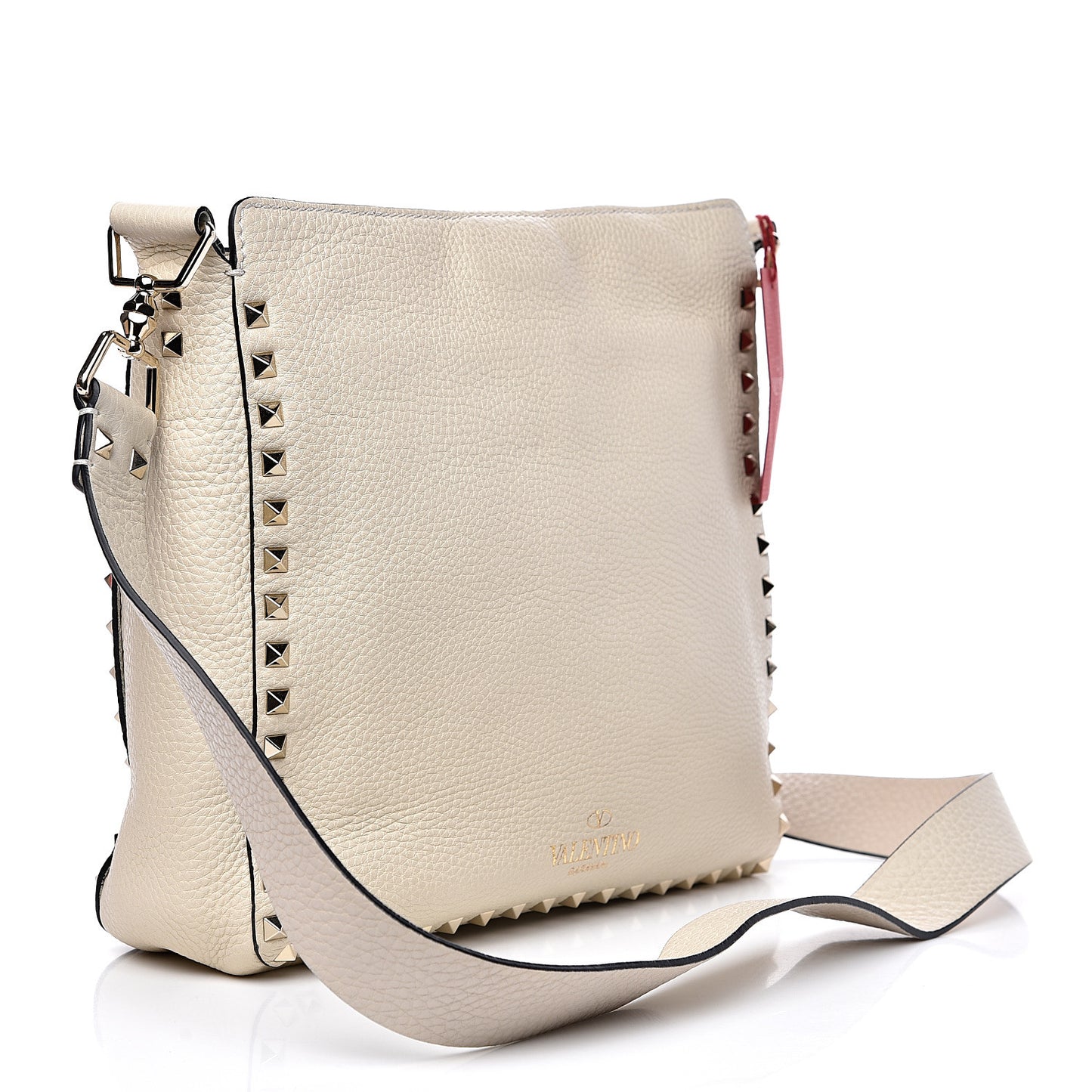 Pebbled Calfskin Small Rockstud Flip-Lock Messenger Bag Light Ivory