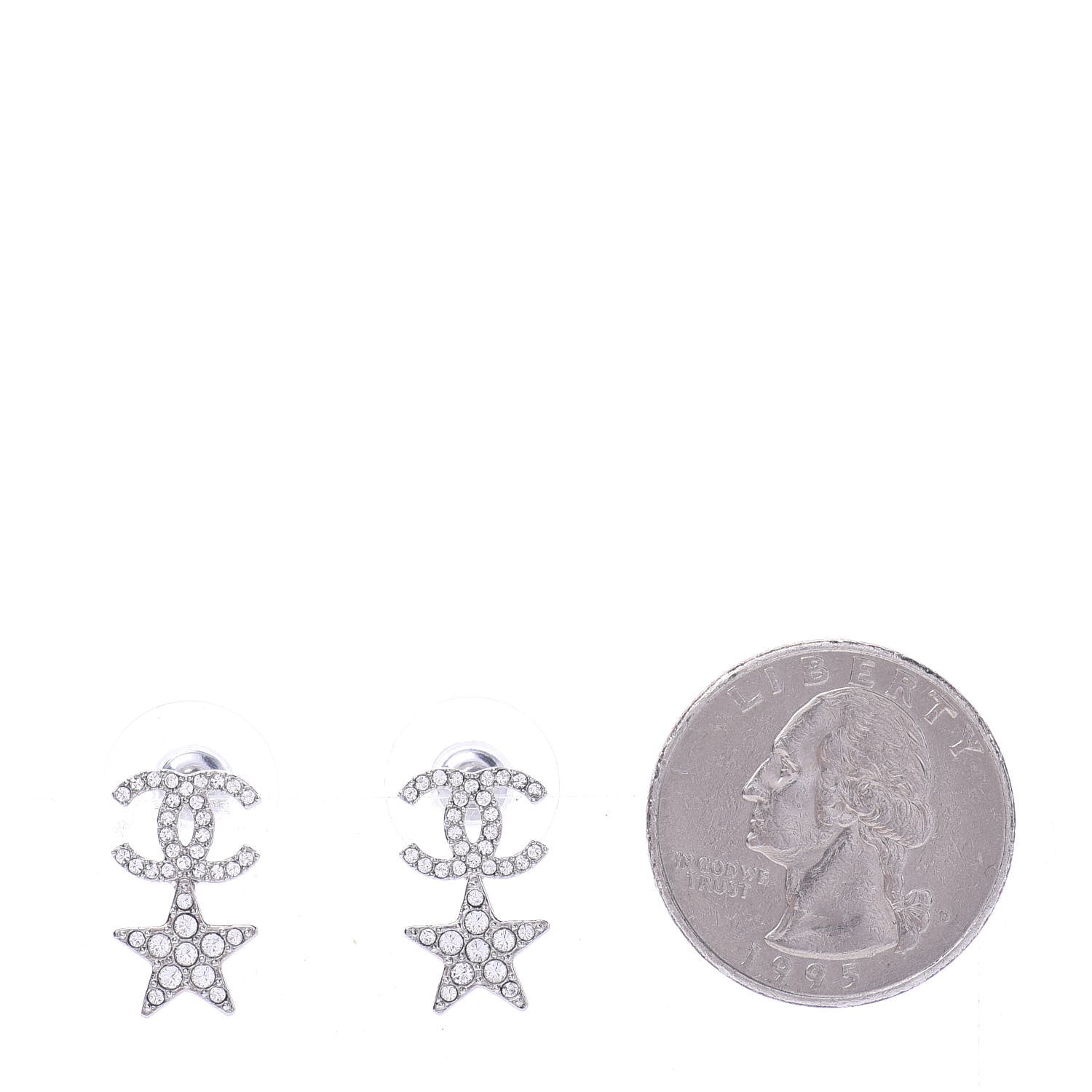 Chanel Crystal CC Star Earrings Silver 2 of 4