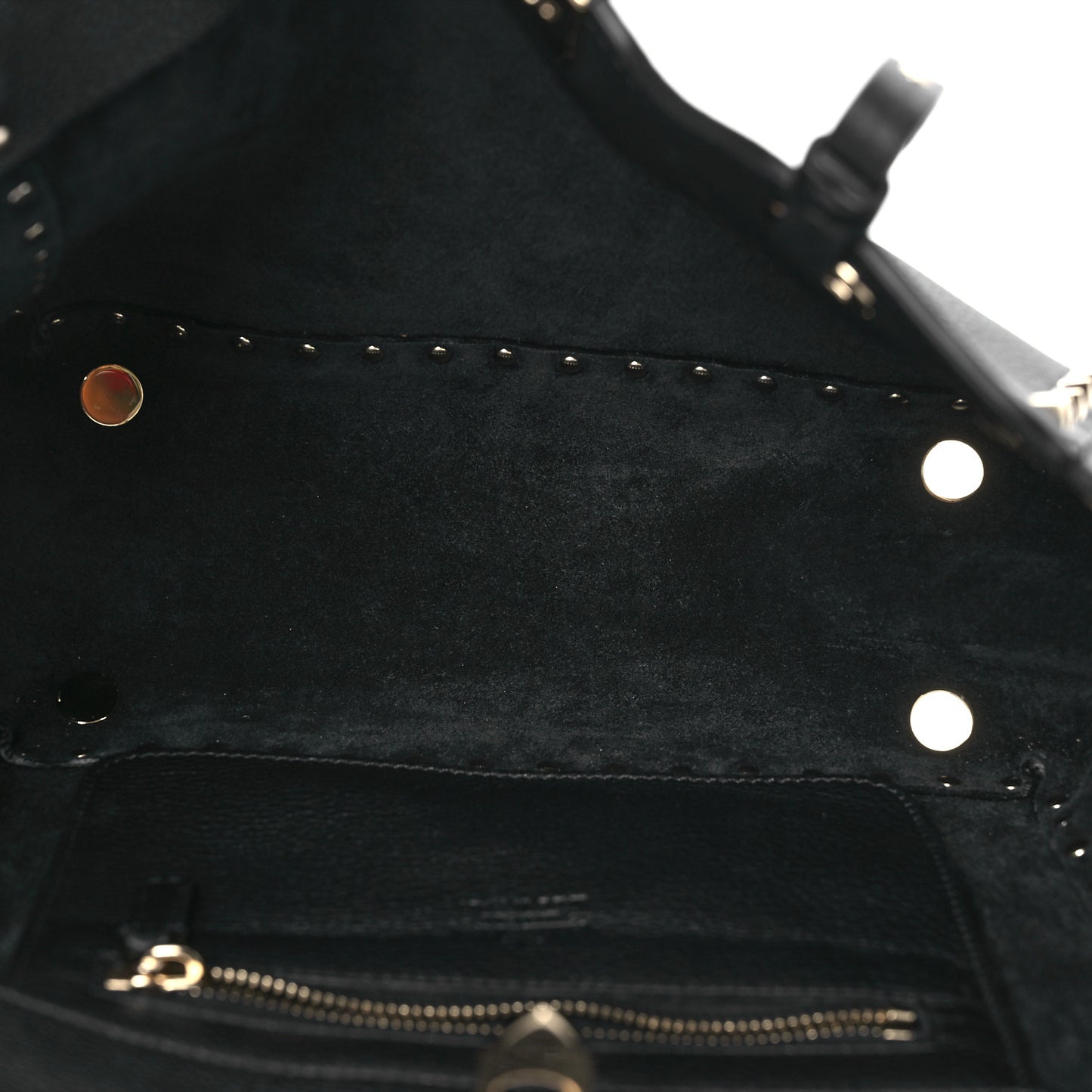 Grained Calfskin Small Rockstud Tote Black