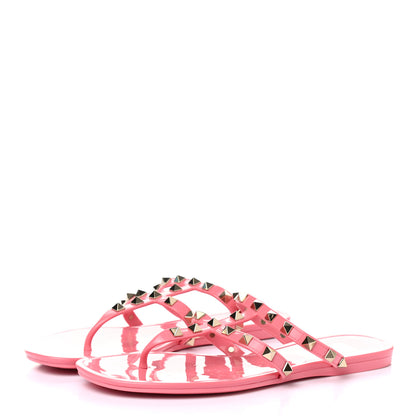 Valentino Garavani PVC Jelly Rockstud Caged Flat Thong Sandals 38 Sweet Pink 3 of 7