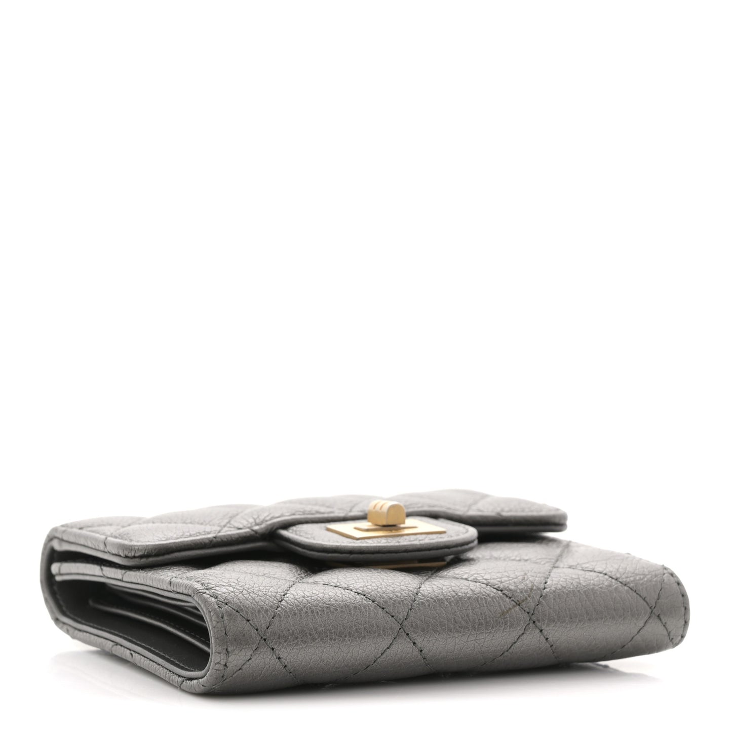 Metallic Calfskin Quilted Reissue Flap Card Holder Wallet Dark Grey
