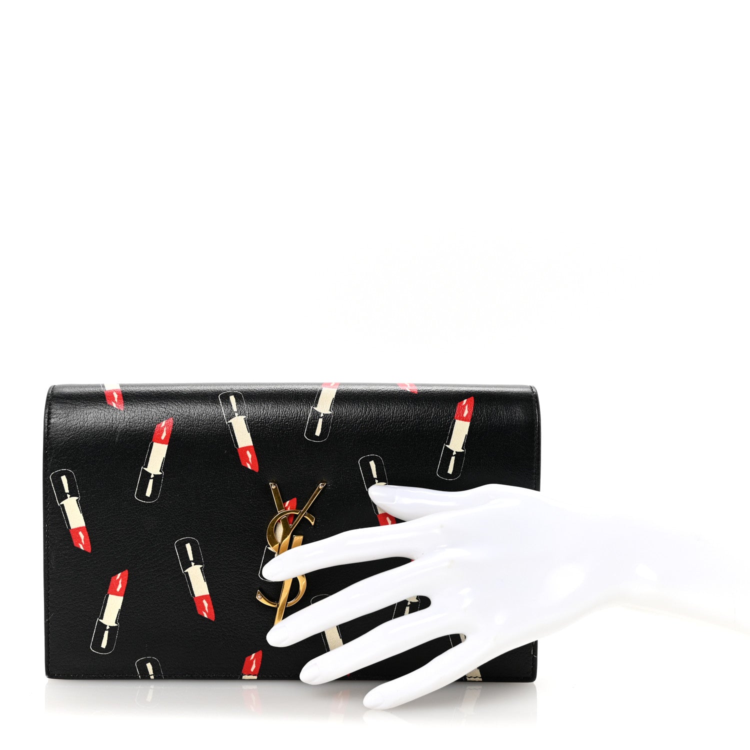 Saint Laurent Calfskin Lipstick Print Classic Monogram Kate Clutch Black 2 of 6