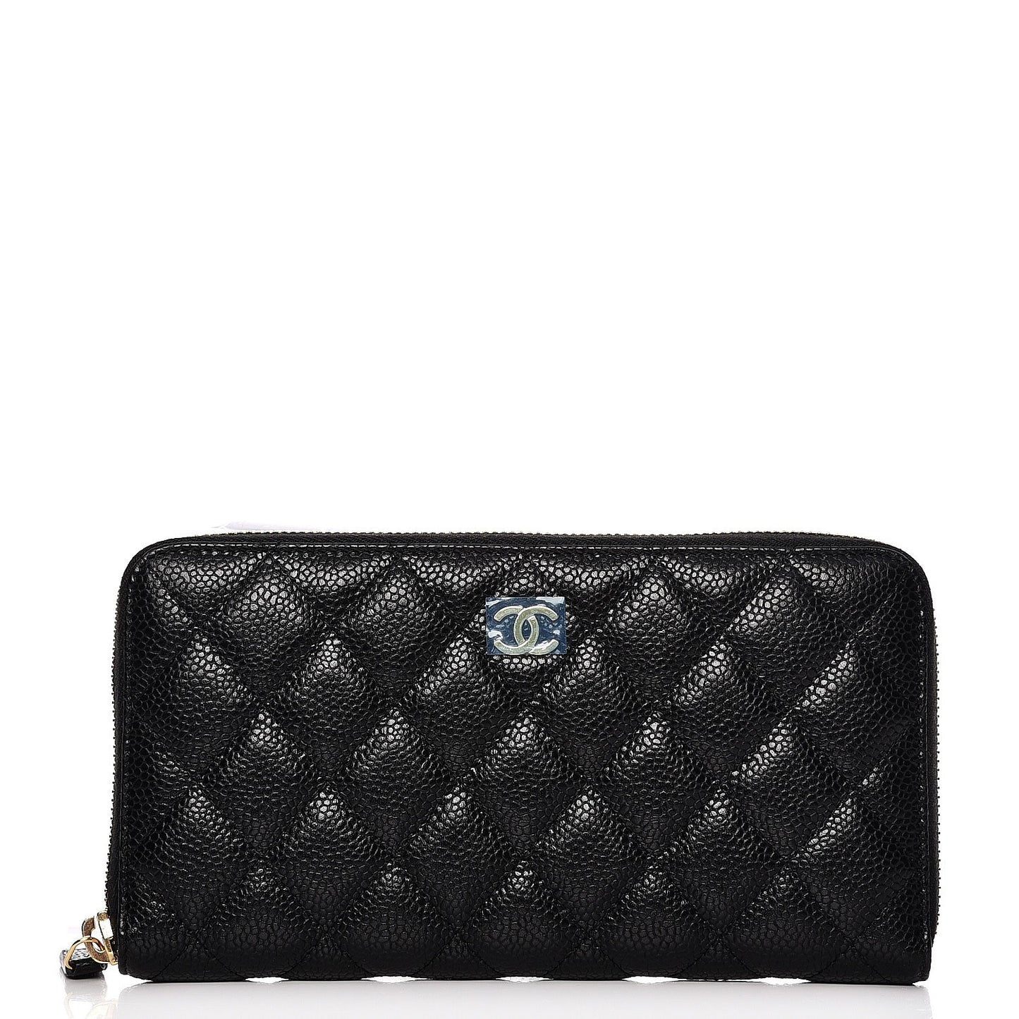 Caviar Quilted Large Gusset Zip Around Wallet Black