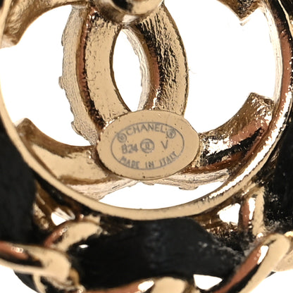 Chanel Crystal Lambskin Chain CC Stud Earrings Black Gold 4 of 4