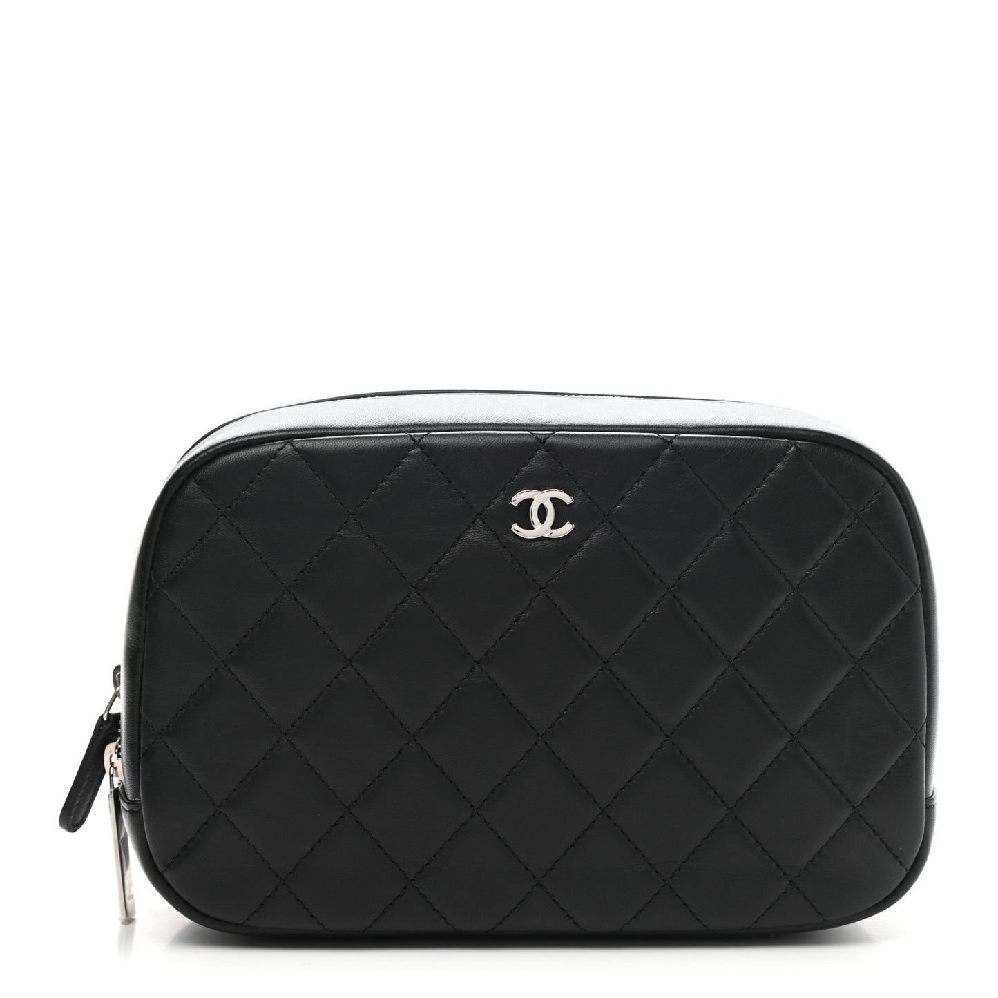 Lambskin Quilted Medium Curvy Pouch Cosmetic Case Black