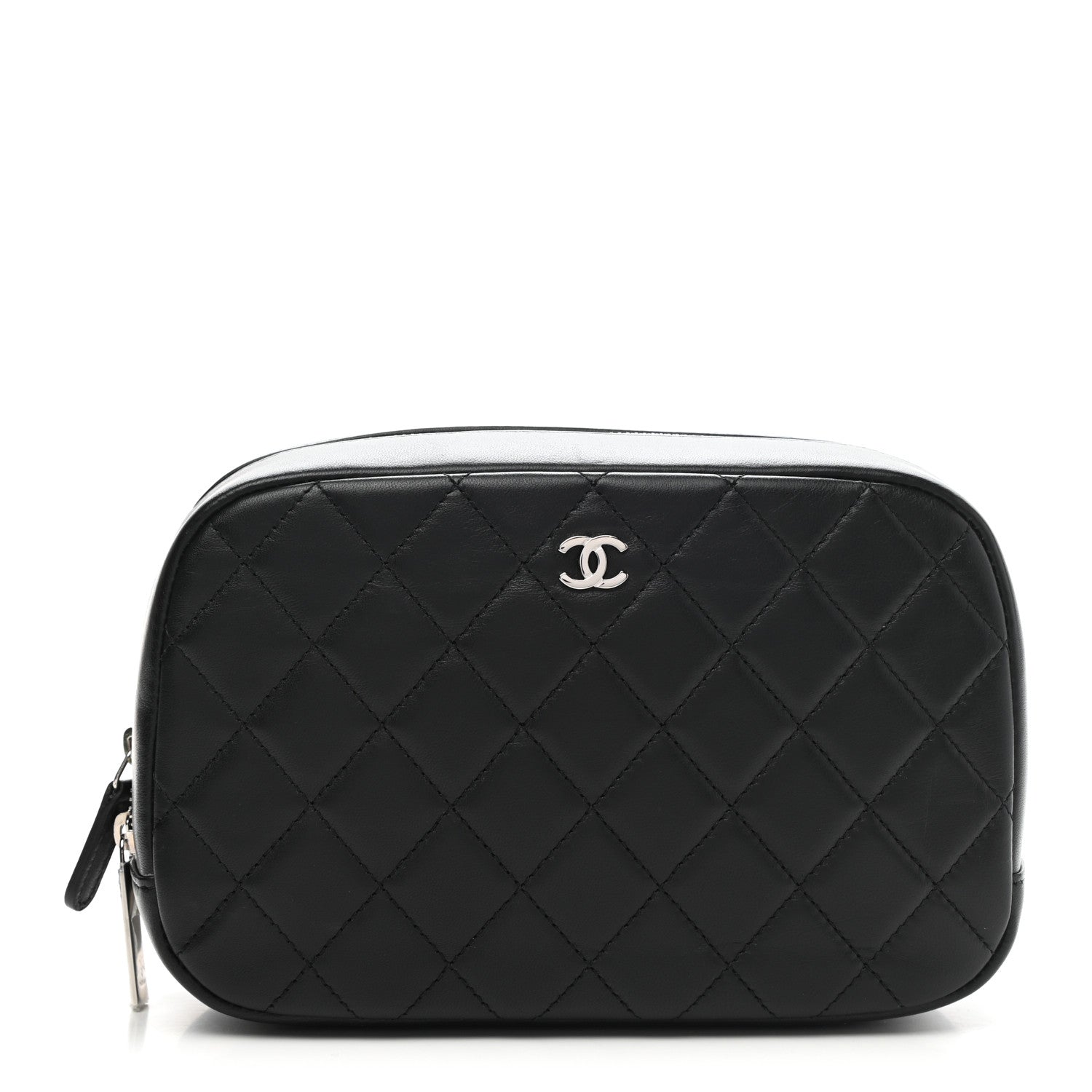 Chanel Lambskin Quilted Medium Curvy Pouch Cosmetic Case Black 1 of 9