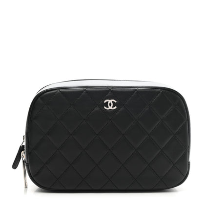 Chanel Lambskin Quilted Medium Curvy Pouch Cosmetic Case Black 1 of 9