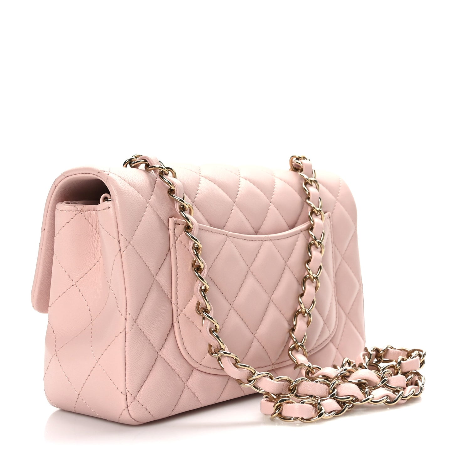 Lambskin Quilted Mini Rectangular Flap Light Pink