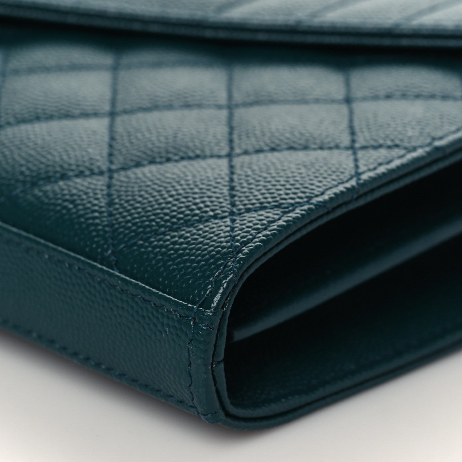 Saint Laurent Grain De Poudre Mixed Matelasse Triquilt Monogram Chain Wallet Sea Turquoise 9 of 10
