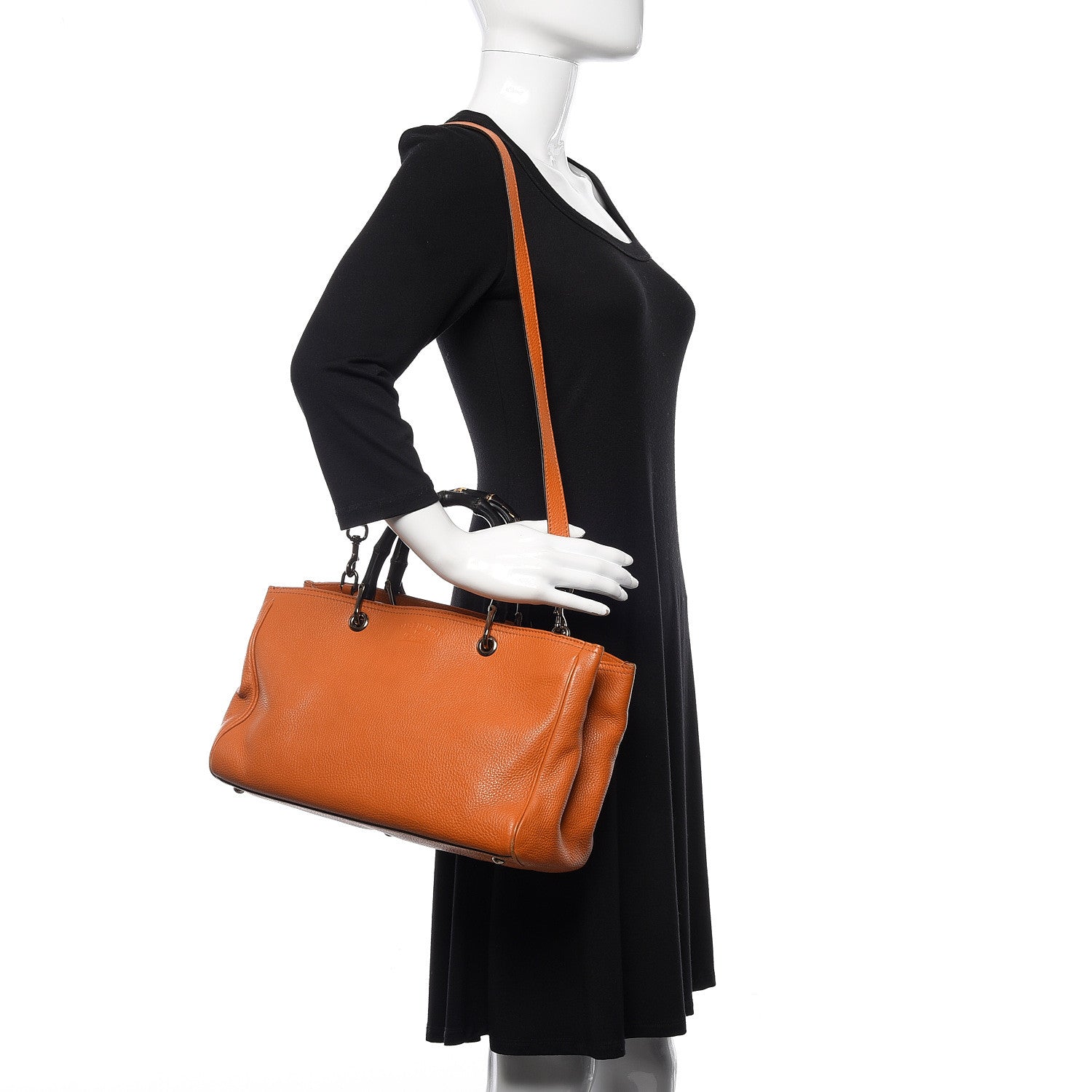 Gucci Cellarius Calfskin Medium Bamboo Shopper Tote Orange 2 of 13