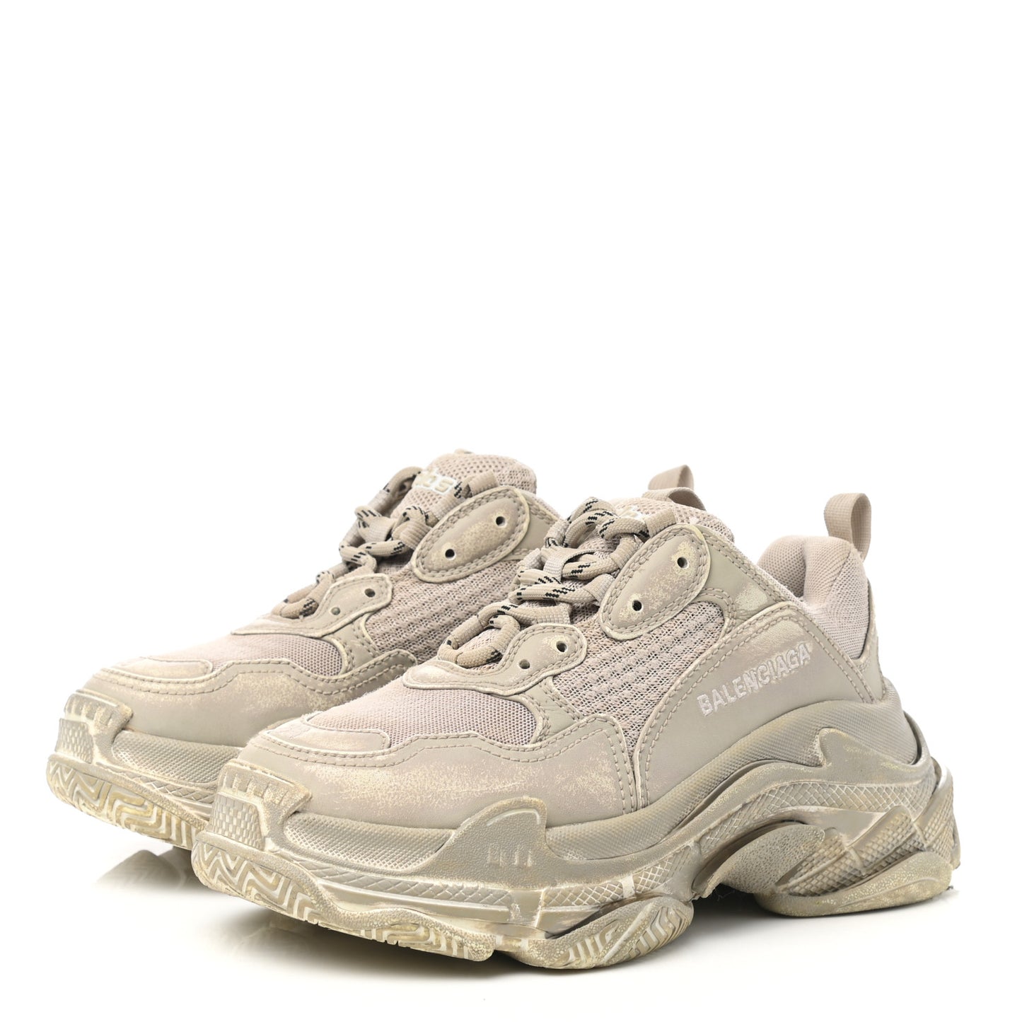 Fabric Mesh Distressed Womens Triple S Sneakers 36 Beige