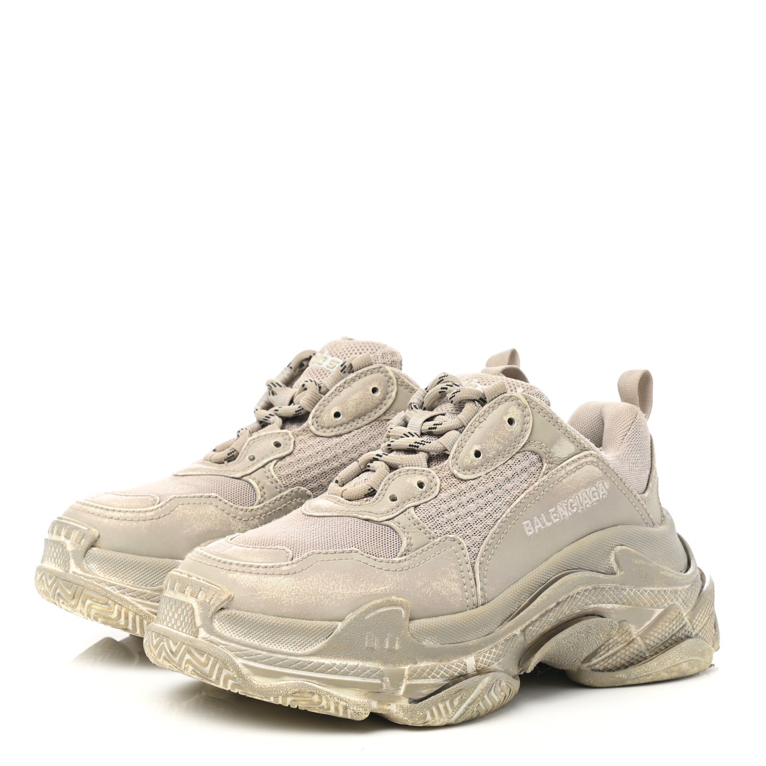 Balenciaga Fabric Mesh Distressed Womens Triple S Sneakers 36 Beige 3 of 9
