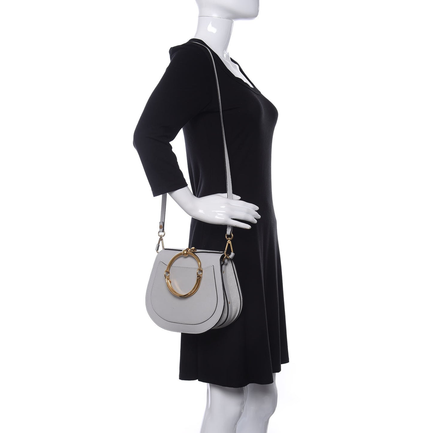 Calfskin Suede Medium Nile Bracelet Bag Light Grey