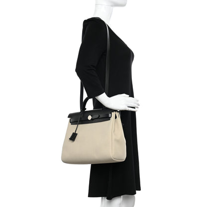 Hermes Military Toile Vache Hunter Herbag Zip Retourne 31 PM Beton Black 2 of 13
