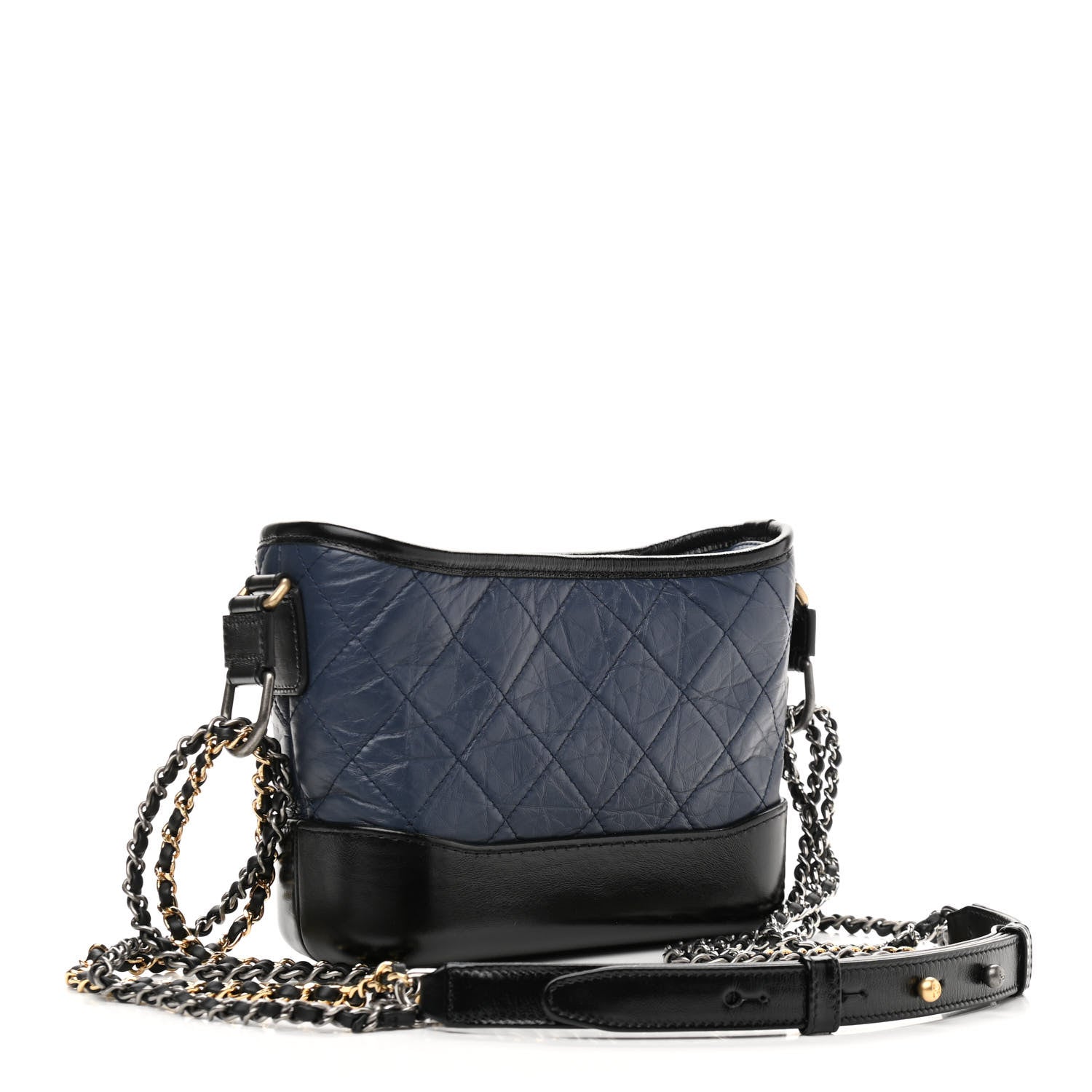 Chanel Aged Calfskin Quilted Small Gabrielle Hobo Navy Black 3 of 10