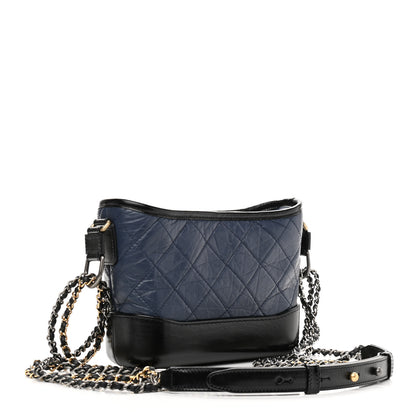 Chanel Aged Calfskin Quilted Small Gabrielle Hobo Navy Black 3 of 10