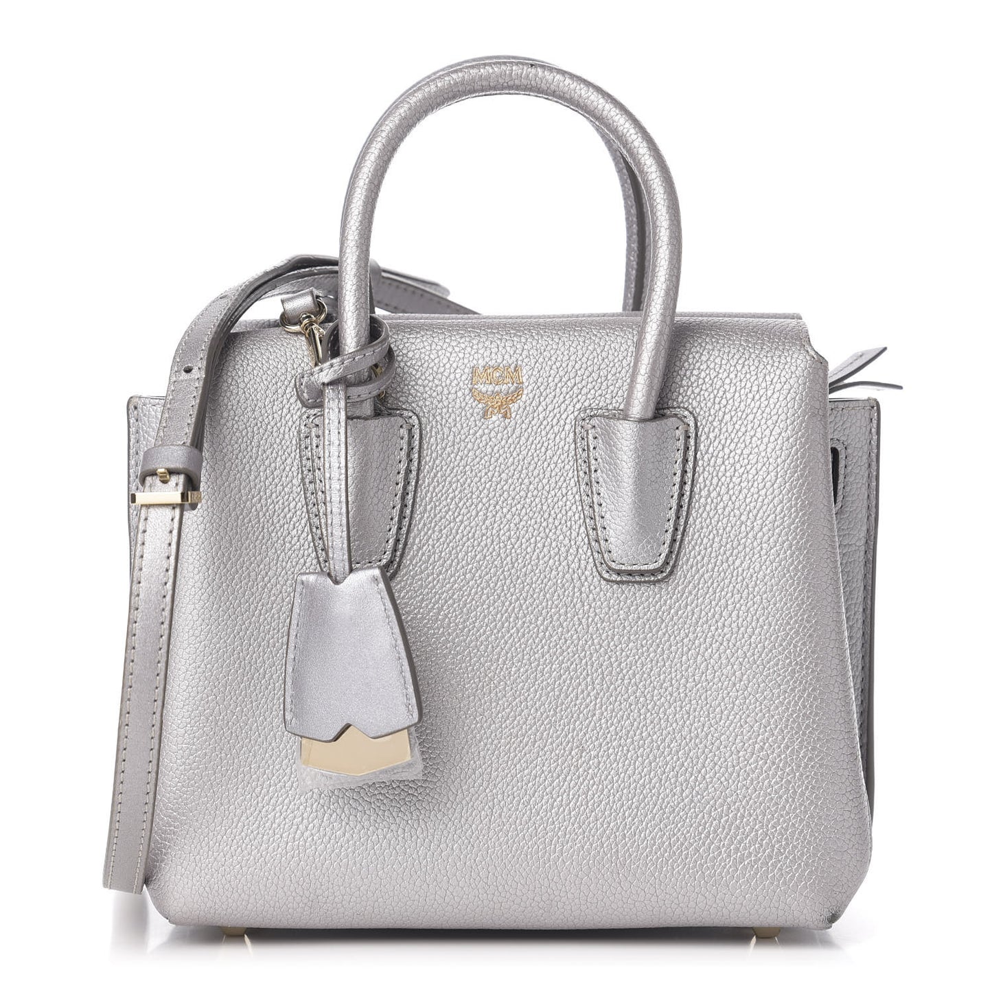 Metallic Grained Calfskin Mini Milla Tote Spike Silver
