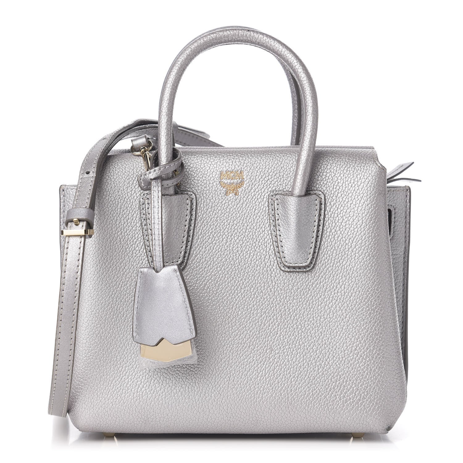 MCM Metallic Grained Calfskin Mini Milla Tote Spike Silver 1 of 11