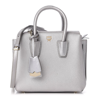 MCM Metallic Grained Calfskin Mini Milla Tote Spike Silver 1 of 11