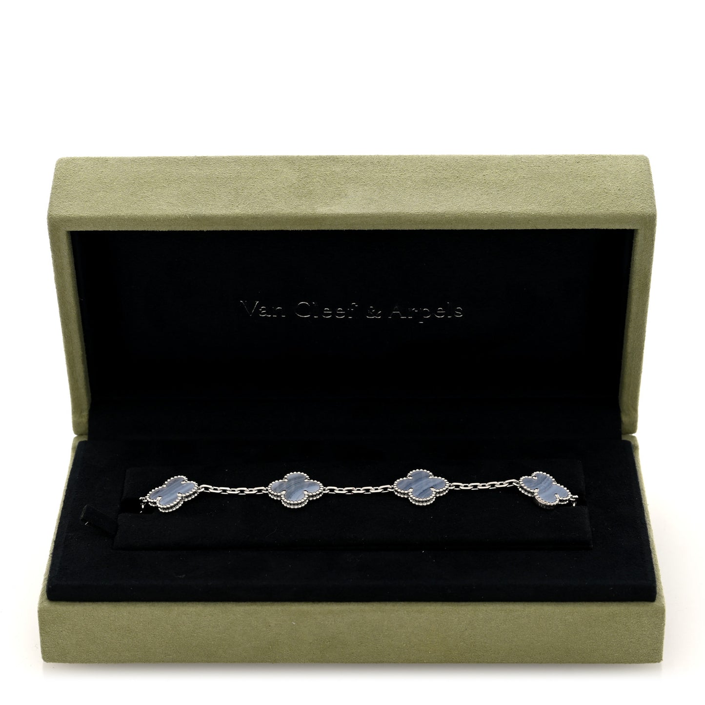 18K White Gold Chalcedony 5 Motifs Vintage Alhambra Bracelet