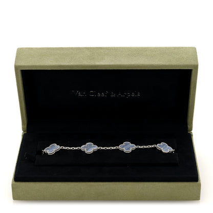 Van Cleef & Arpels 18K White Gold Chalcedony 5 Motifs Vintage Alhambra Bracelet 4 of 4