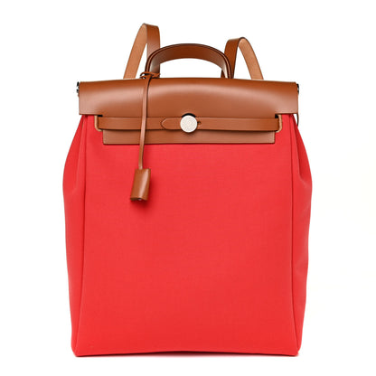 Hermes Military Toile Vache Hunter Herbag a Dos Zip Retourne Backpack Bougainvillea Fauve 3 of 13
