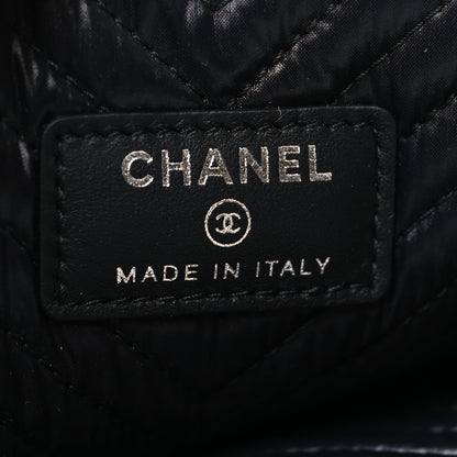 Chanel Calfskin Painted Chevron Embossed Medium Boy Zip Pouch Black 6 of 8