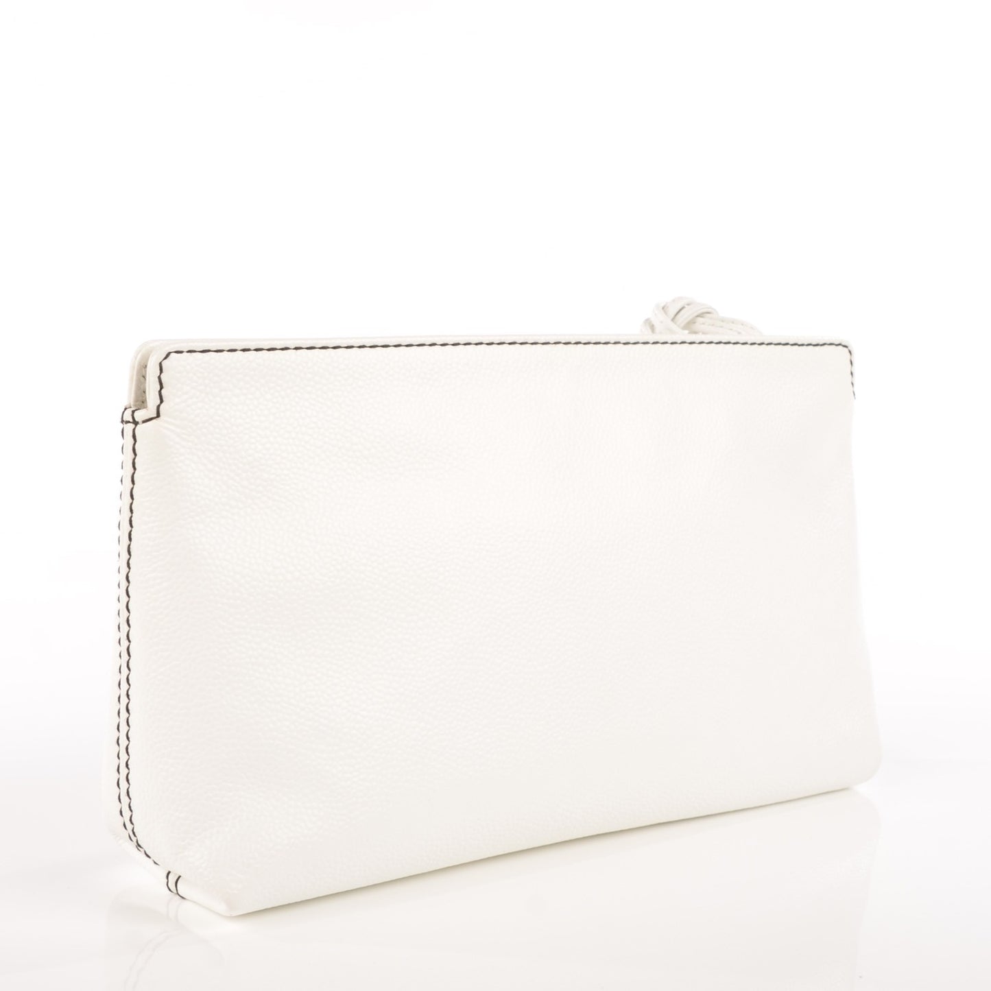 Caviar Resin CC Zip Clutch White