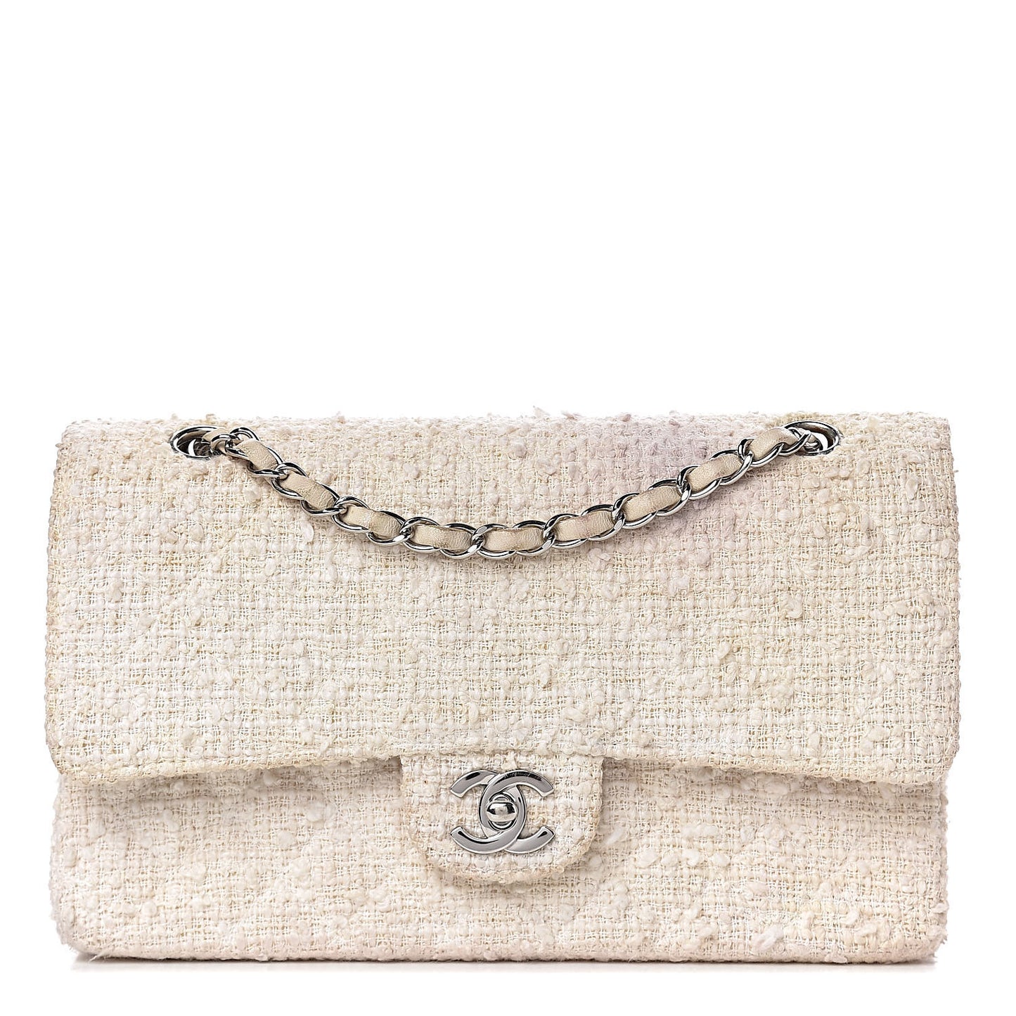 Tweed Medium Double Flap White