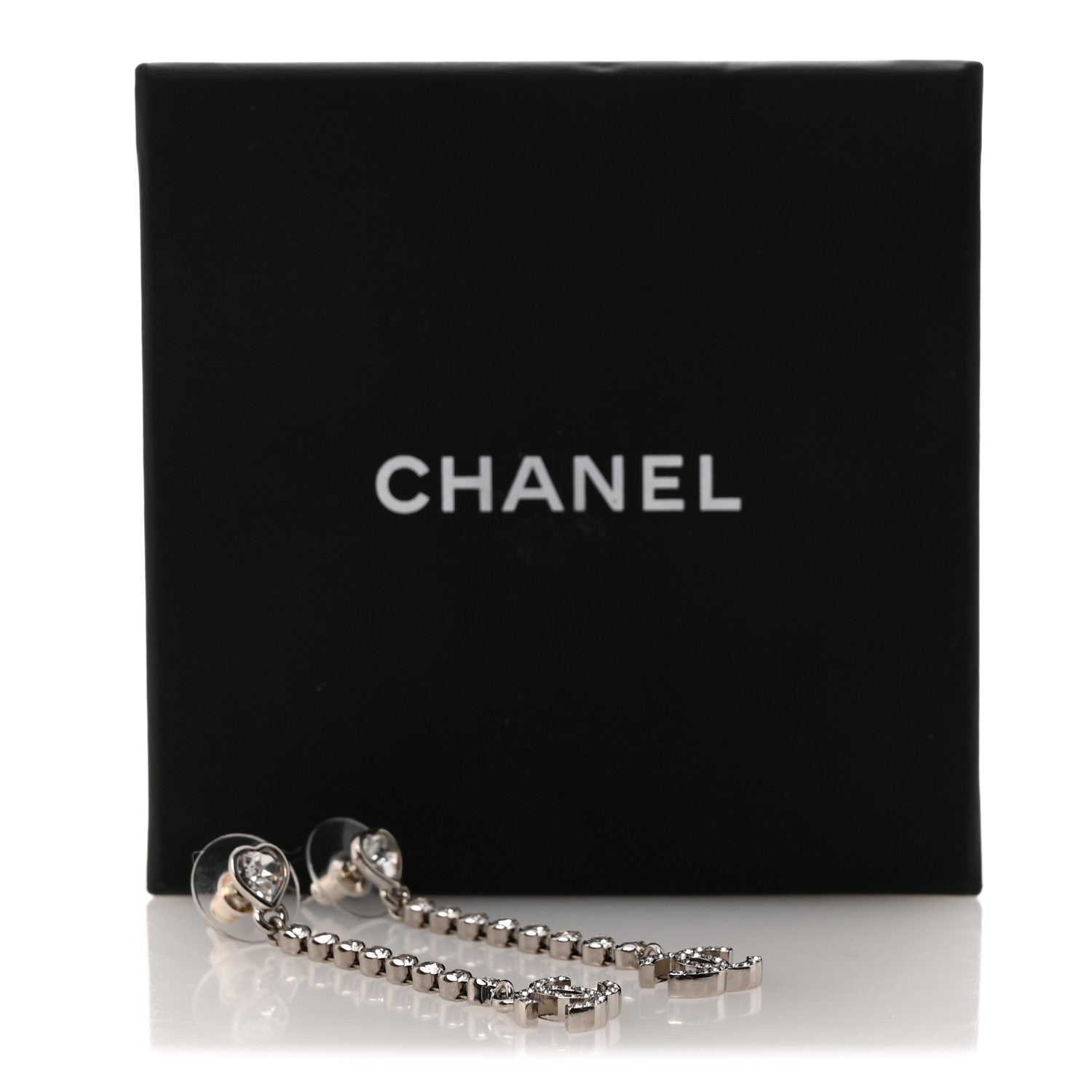 Chanel Crystal CC Heart Drop Earrings Silver 5 of 5