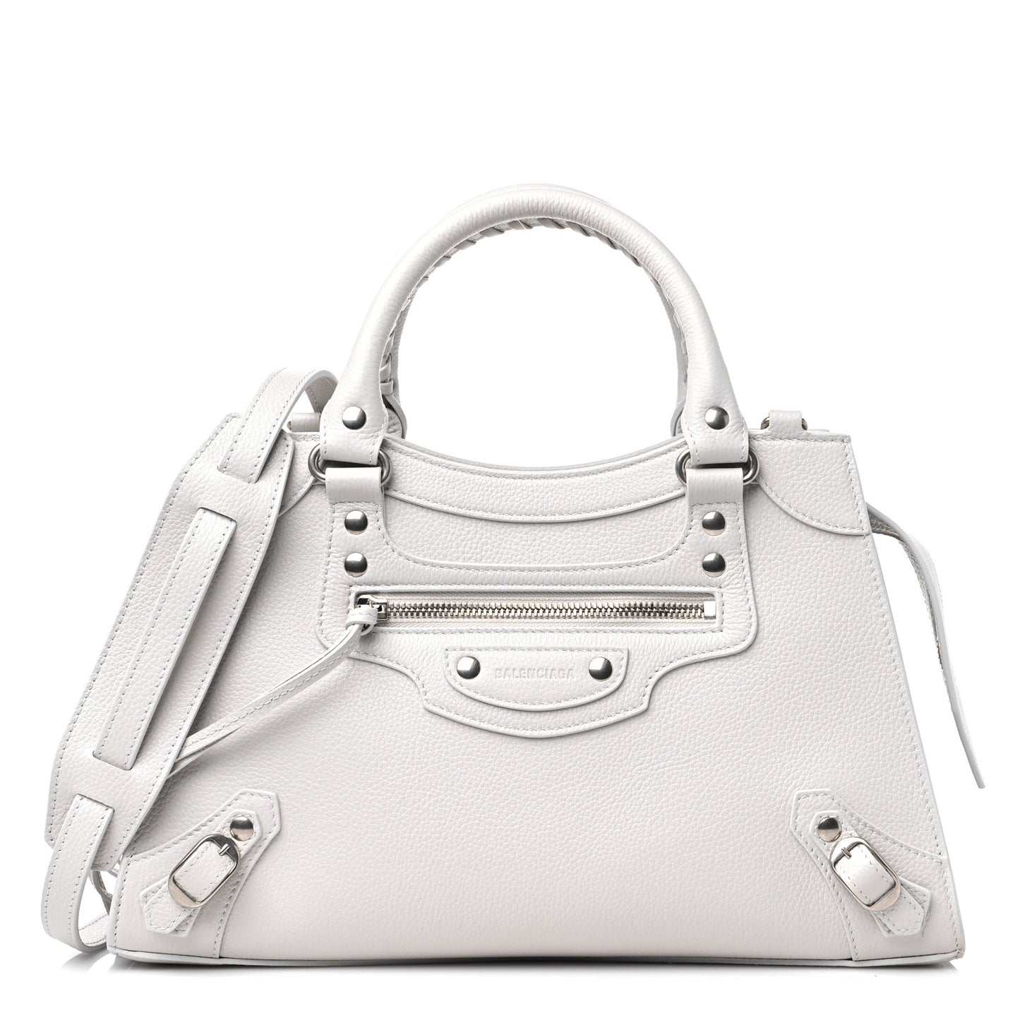 Grained Calfskin Neo Classic Silver Hardware S City Chalky White